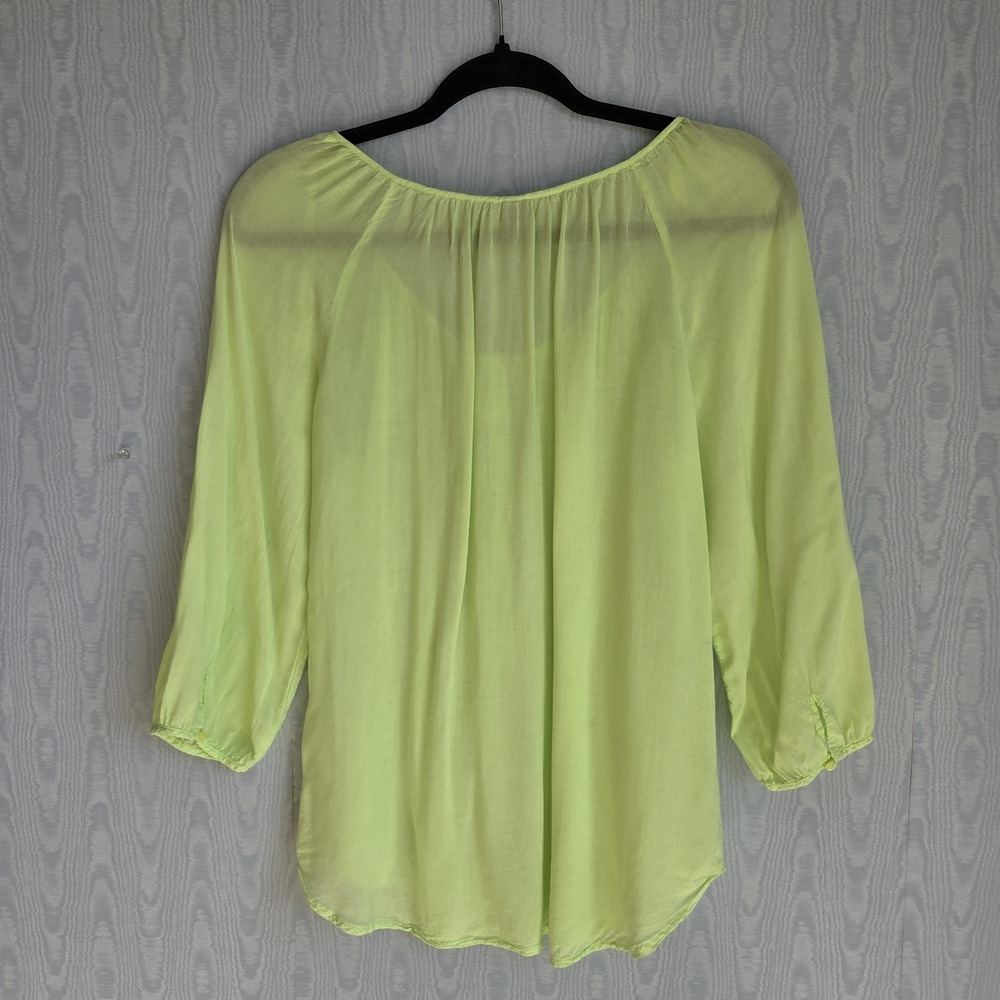 Womens M Sheer Peasant Top Pastel Green 3/4 Sleeve Button Down Boho Fairy Grunge - Picture 3 of 9
